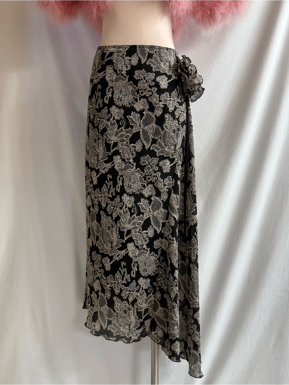 Y2K Lace Print Asymmetrical Maxi Skirt